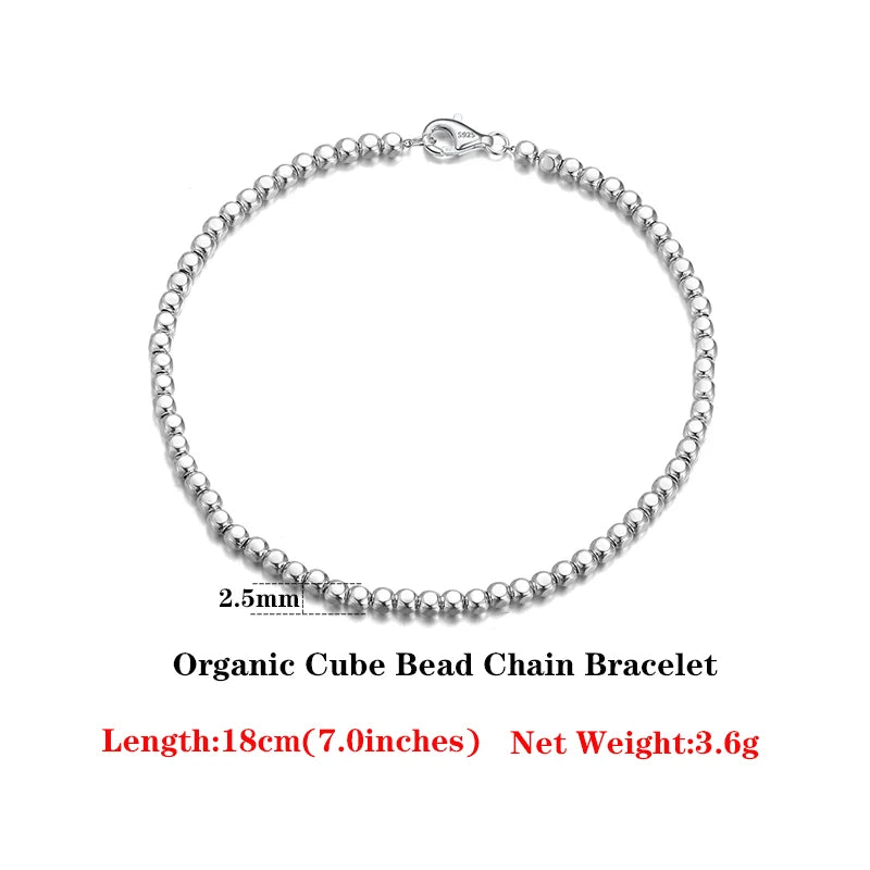 Cube Bead Chain Armband 2.5mm 925 Silver 18K guldplätering - Unisex