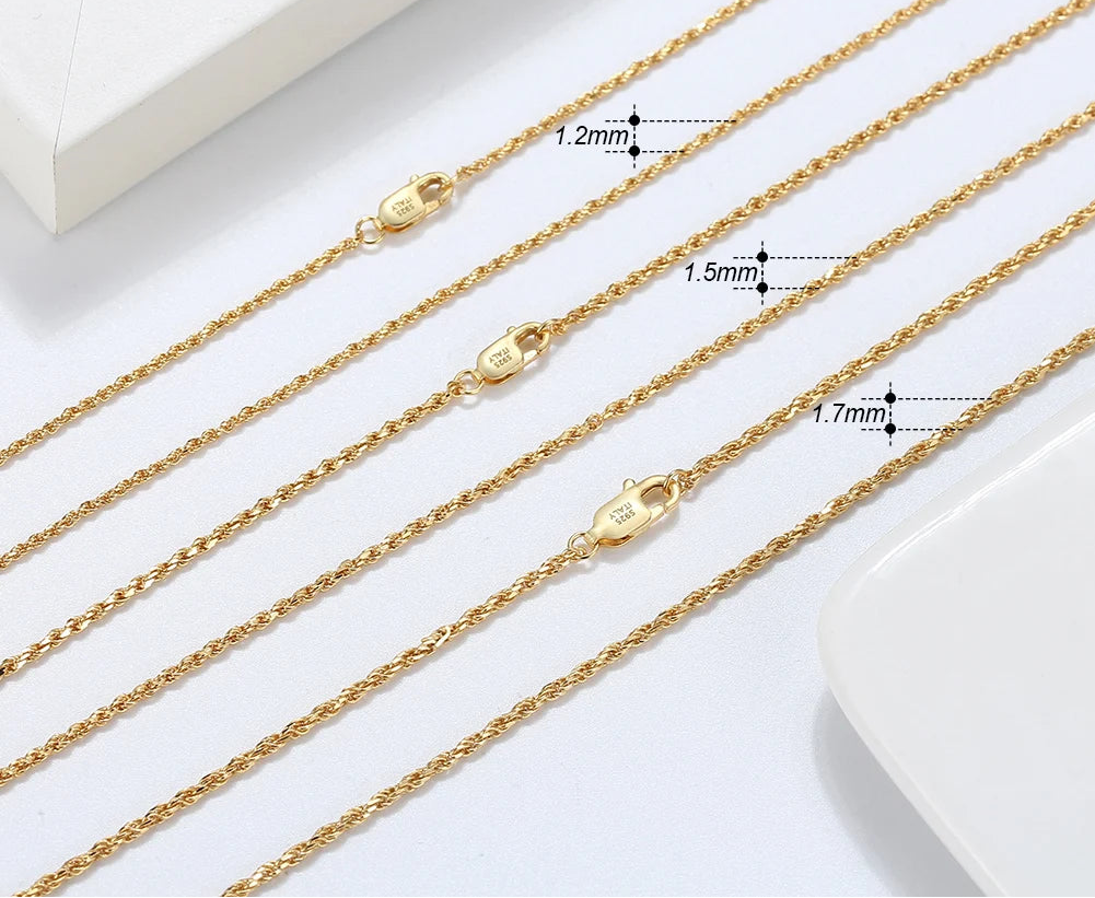 Rope Chain Halsband 1.7mm 925 Silver - 18K Guldplätering Unisex