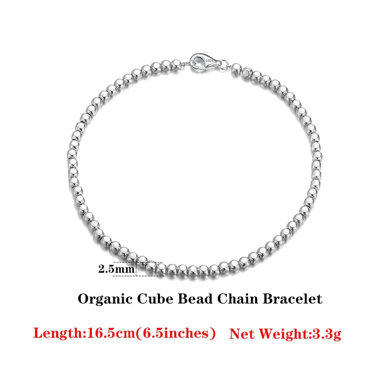 Cube Bead Chain Armband 2.5mm 925 Silver 18K guldplätering - Unisex