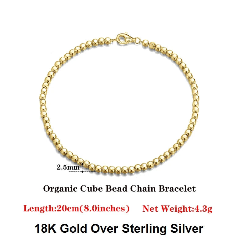 Cube Bead Chain Armband 2.5mm 925 Silver 18K guldplätering - Unisex