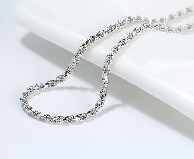 Rope Chain Halsband 1.7mm 925 Silver - 14K Guldplätering 40-60cm Vintage