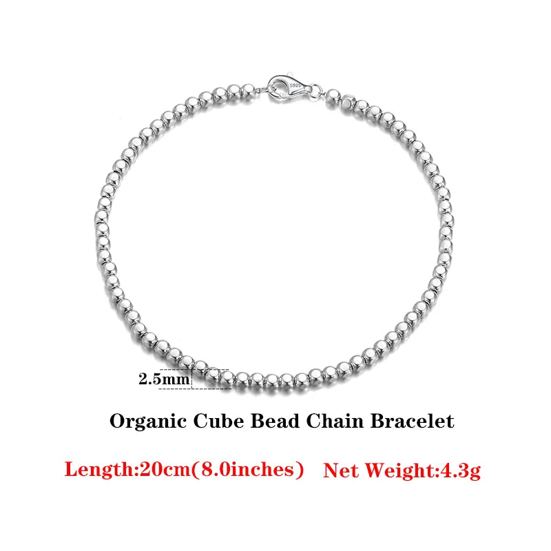 Cube Bead Chain Armband 2.5mm 925 Silver 18K guldplätering - Unisex