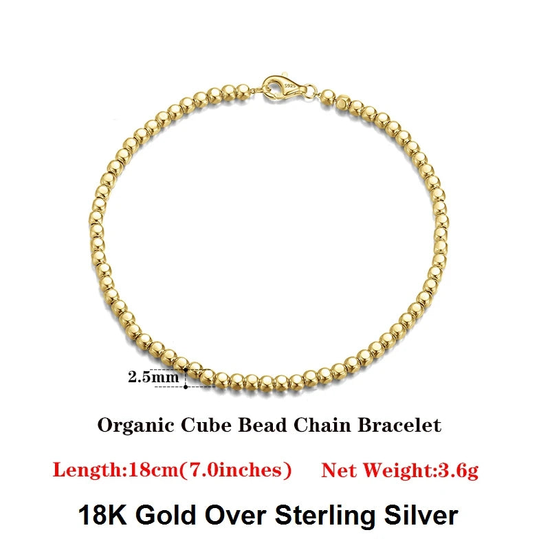 Cube Bead Chain Armband 2.5mm 925 Silver 18K guldplätering - Unisex