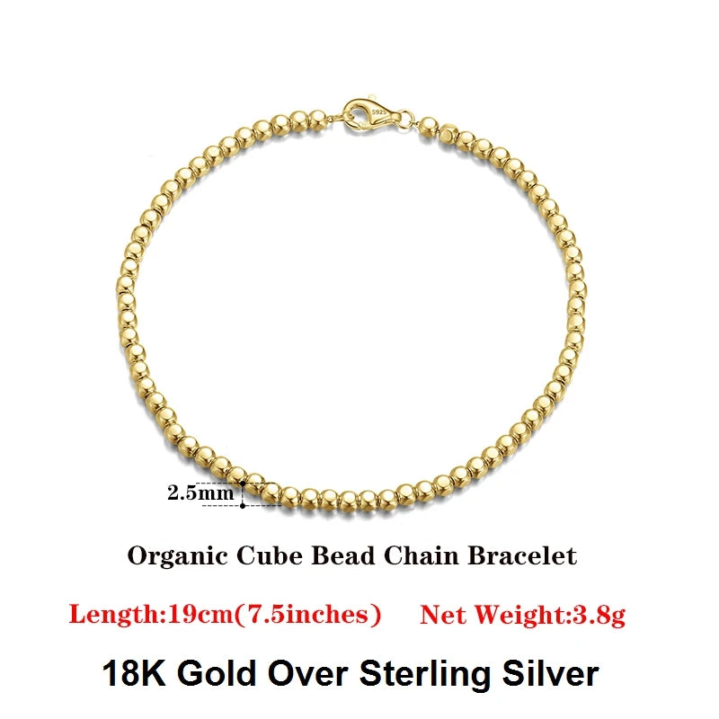 Cube Bead Chain Armband 2.5mm 925 Silver 18K guldplätering - Unisex