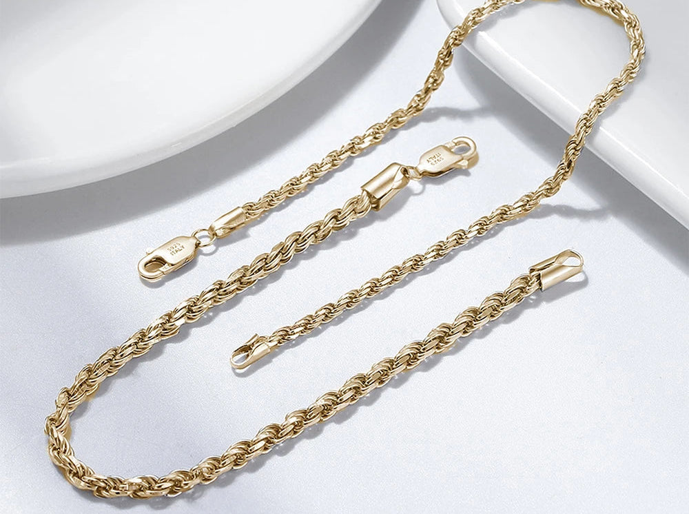 Rope Chain Armband 3.3mm 925 Silver - 18K Guldplätering Unisex