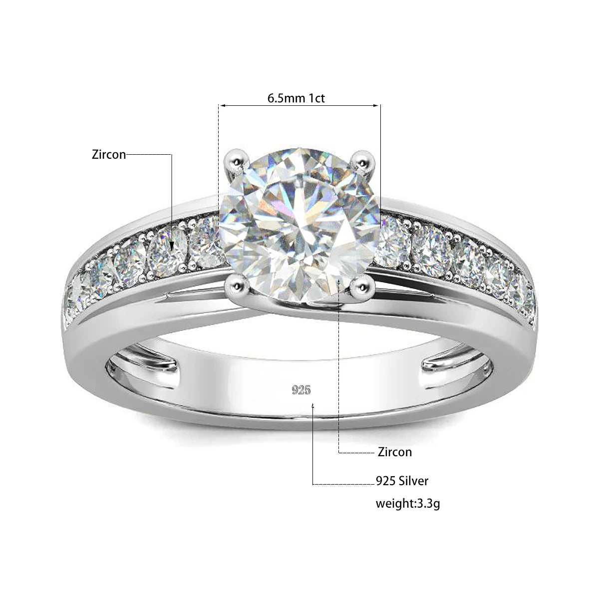 Damring i 925 Silver med 1ct Moissanite