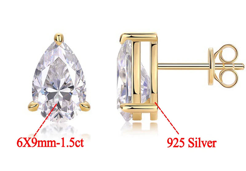 Moissanite Örhängen 1-3ct Pear Drop - 925 Sterling Silver Damörhängen