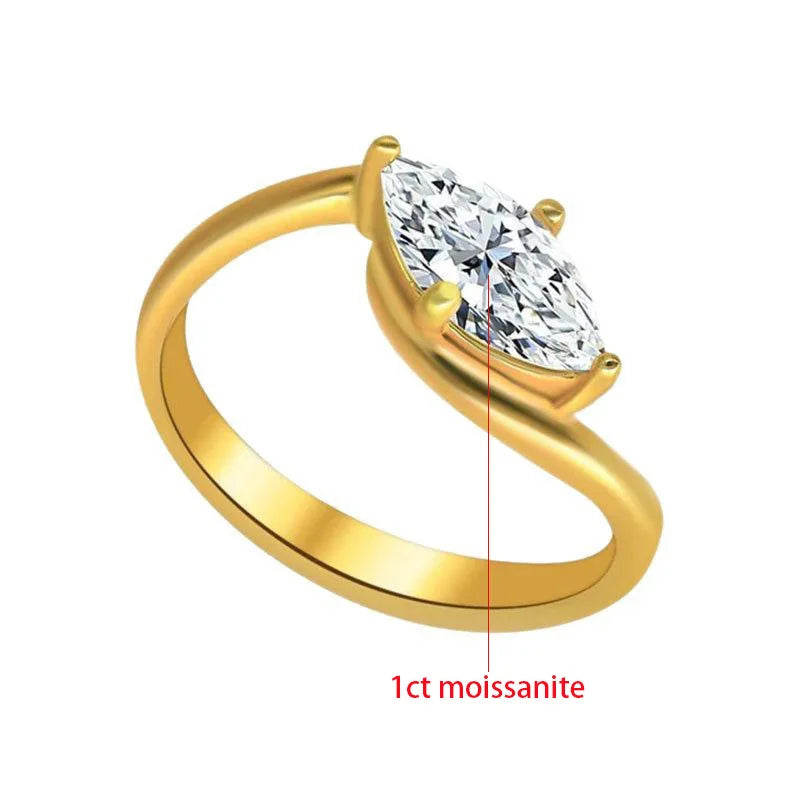 Marquise Cut Moissanite Ring 5x10mm - 925 Silver 18K Guldplätering