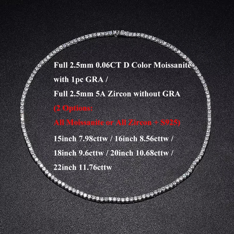 Moissanite Tennis Halsband 2-5mm Full D-färg - 925 Silver med Certifikat