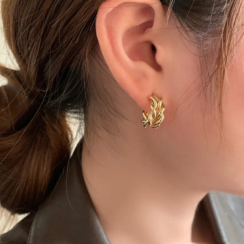 Twisted Hoop Örhängen 925 Silver - 18K Guldplätering Vintage