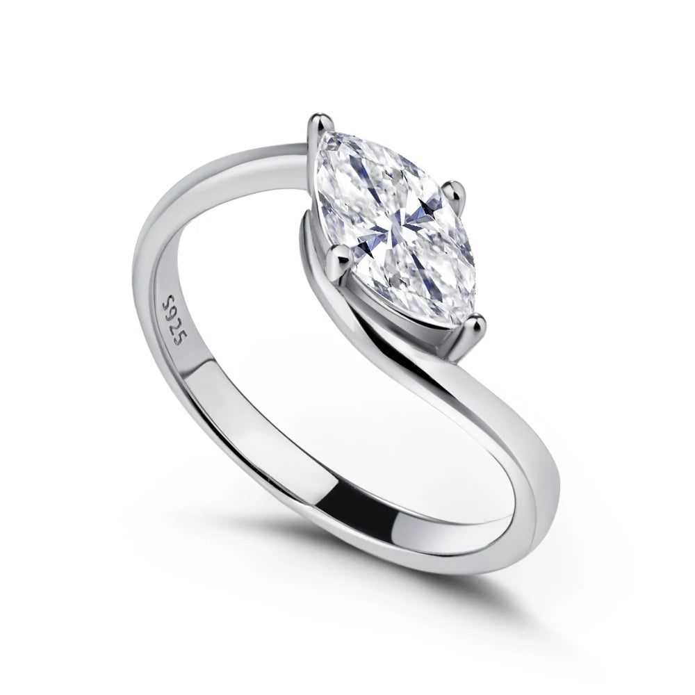 Moissanite Ring 1-2ct Marquise Cut - 925 Silver 18K Guldplätering