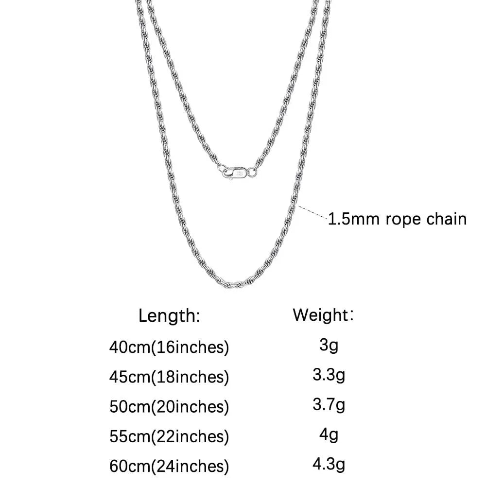 Rope Chain Halsband 1.7mm 925 Silver - 18K Guldplätering Unisex