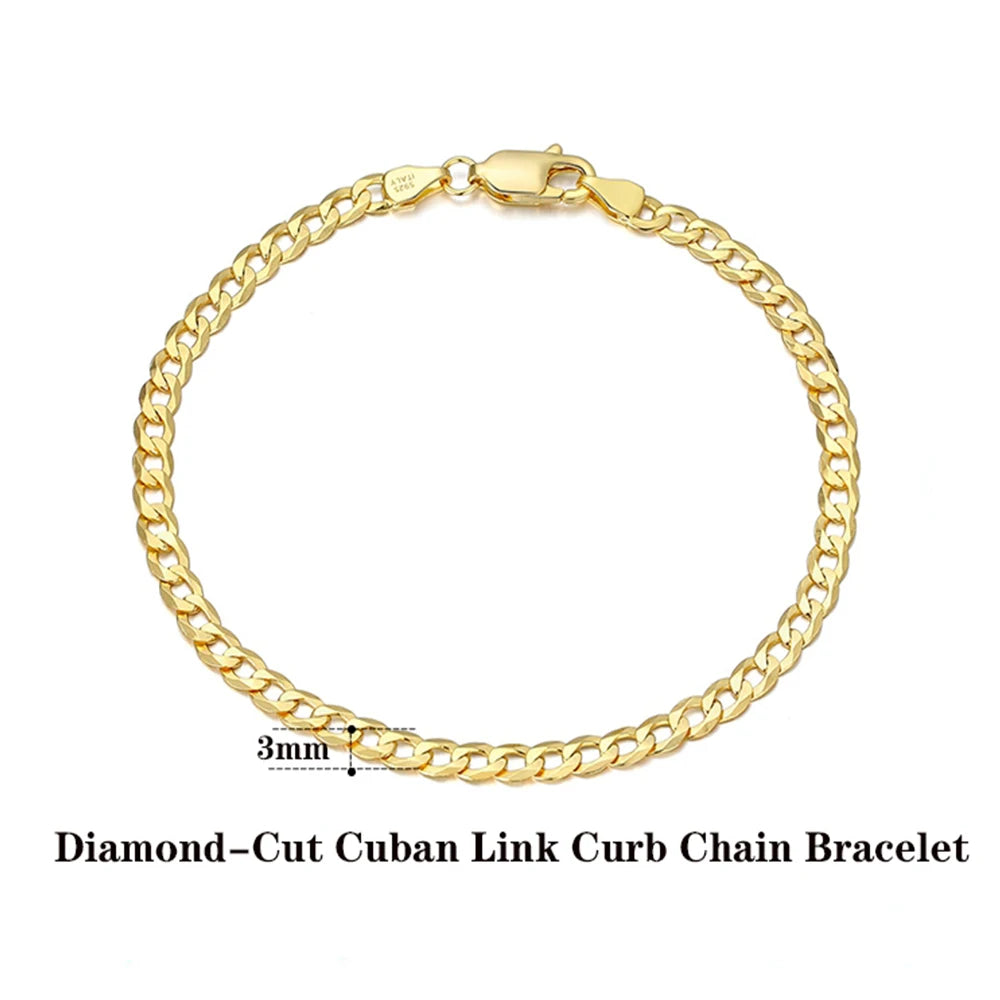 Cuban Link Armband 3-5mm Diamond Cut - 925 Silver 18K Guld