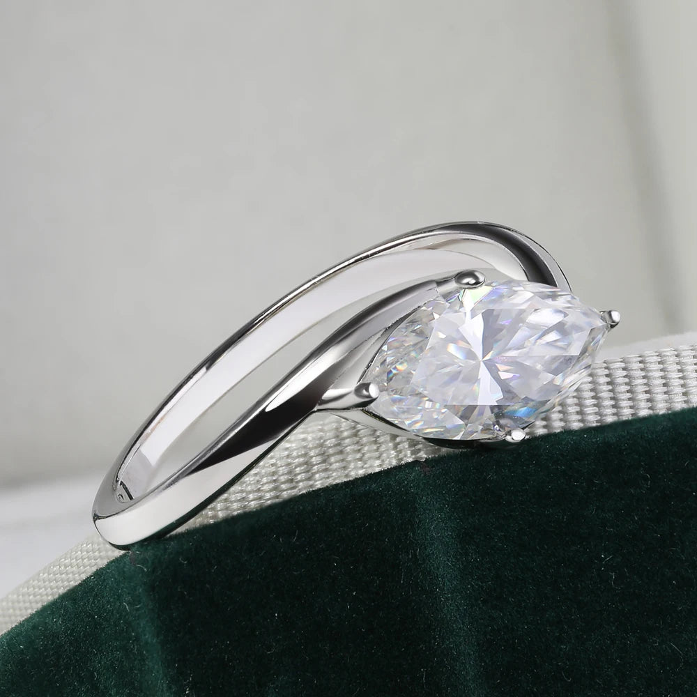 Moissanite Ring 1-2ct Marquise Cut - 925 Silver 18K Guldplätering