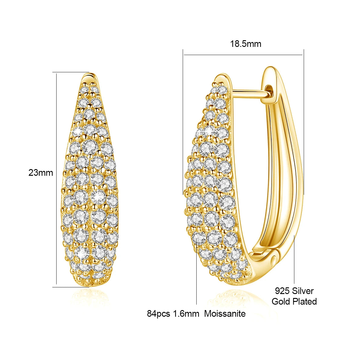 Moissanite Hoop Örhängen U-form 18K Guldplätering