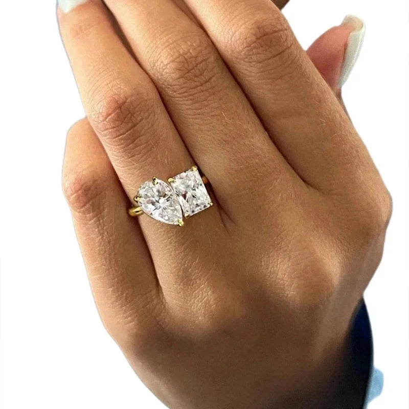 Moissanite Ring 3.5ct 2-Sten - 925 Silver 18K Guldplätering