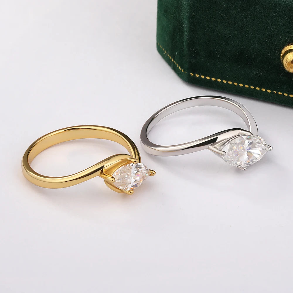 Moissanite Ring 1-2ct Marquise Cut - 925 Silver 18K Guldplätering