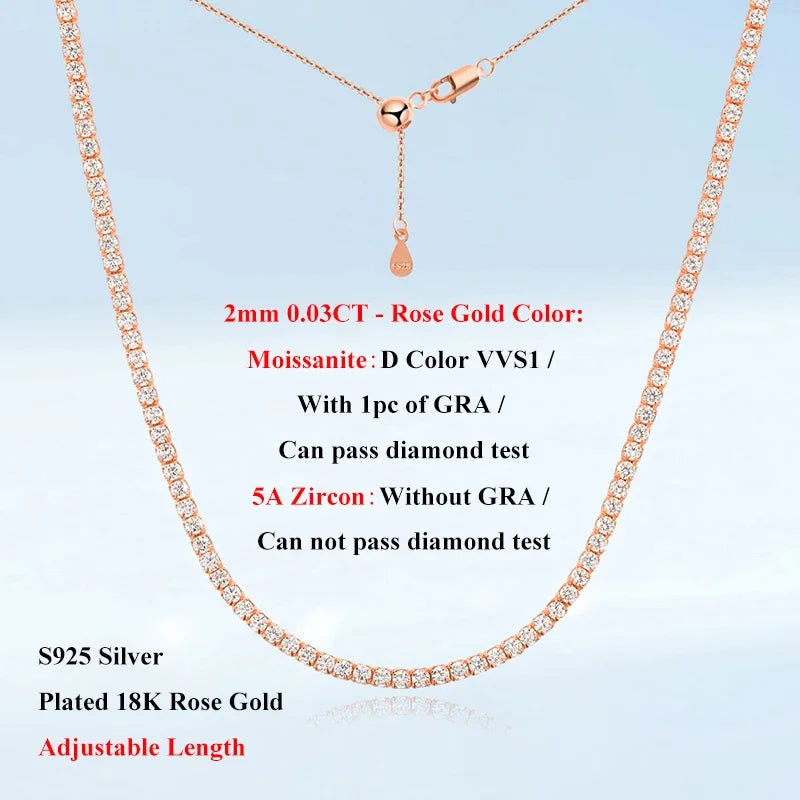 Moissanite Tennis Halsband 2mm 0.03ct D-färg - 925 Silver 18K Guldplätering