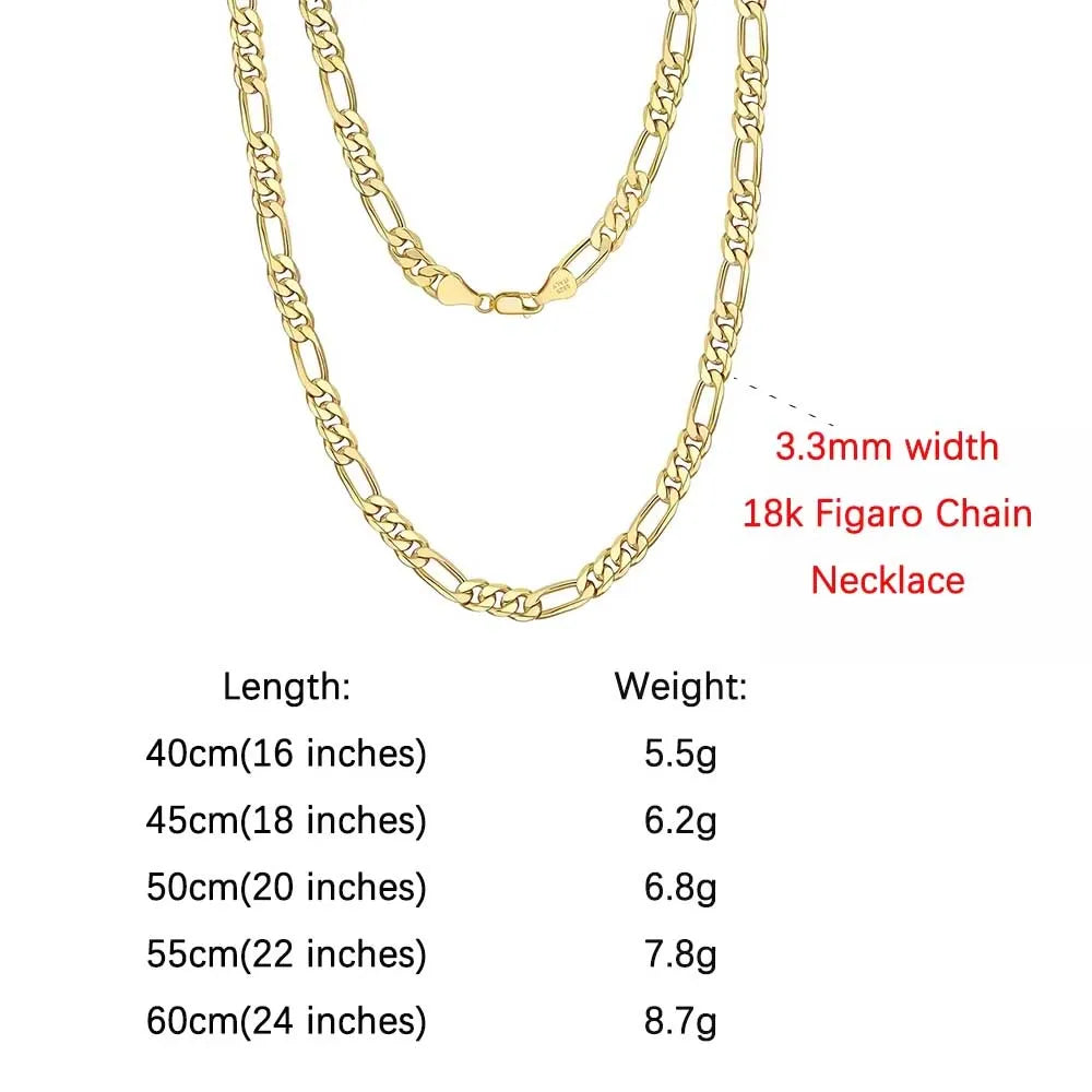 Figaro Halsband 3.3mm 925 Silver - 18K Guldplätering Diamantslipad Unisex