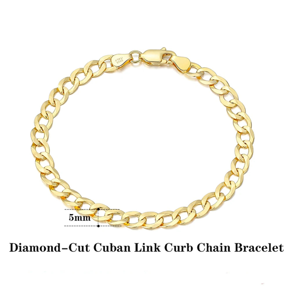 Cuban Link Armband 3-5mm Diamond Cut - 925 Silver 18K Guld