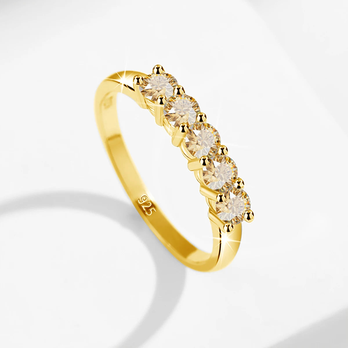 Moissanite Ring 1ct Rosa - 925 Silver 5-Stens Vigselring