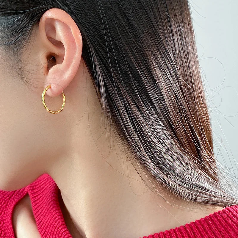 Runda Hoop Örhängen 925 Silver - 18K Guldplätering Damörhängen