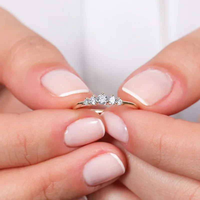 Moissanite Ring 5-Sten - 925 Silver 14K Guldplätering