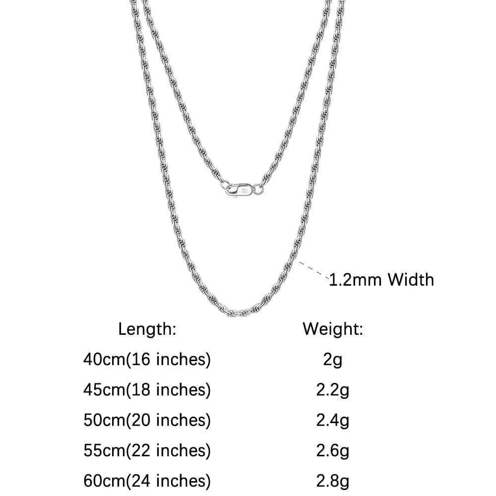 Rope Chain Halsband 1.7mm 925 Silver - 18K Guldplätering Unisex