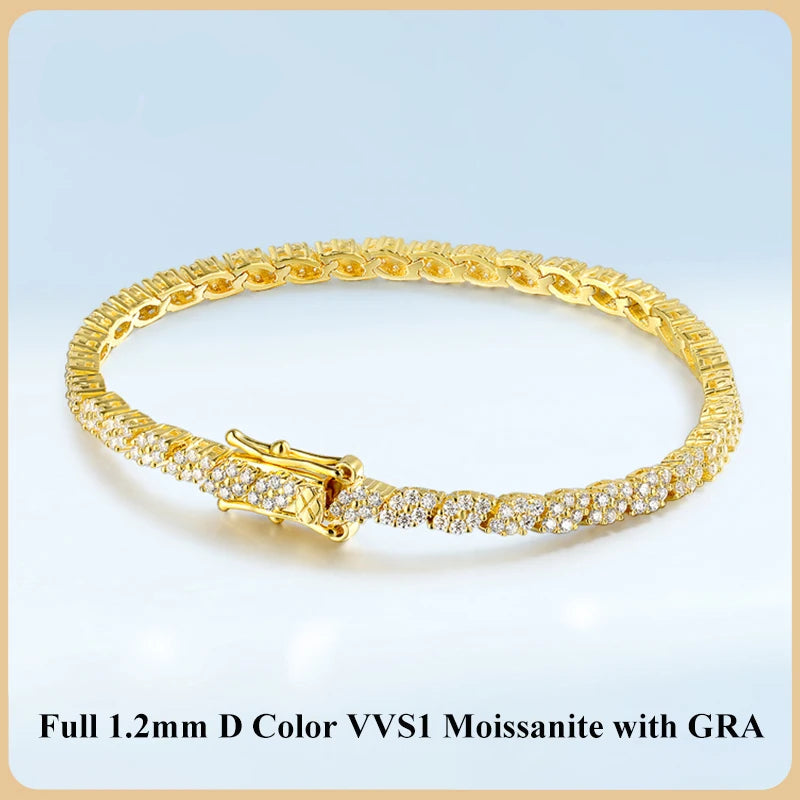 Moissanite Tennis Armband Rhombus 1.2mm D-färg - 925 Silver 18K Plätering