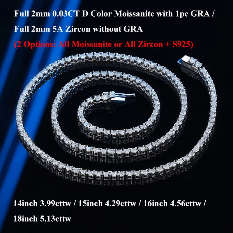 Moissanite Tennis Halsband 2-5mm Full D-färg - 925 Silver med Certifikat