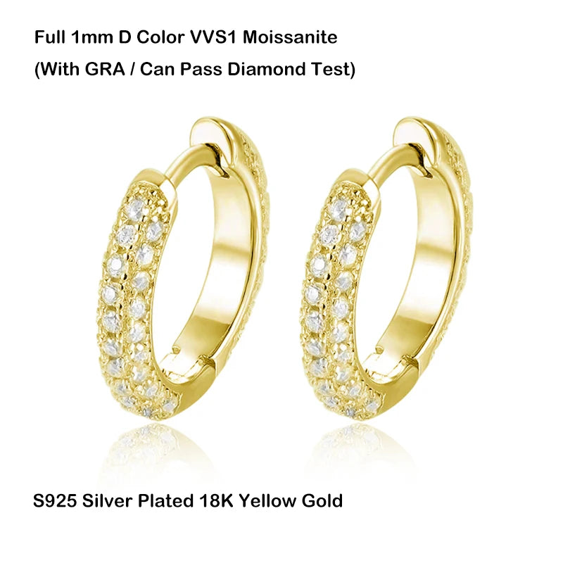 Moissanite Hoop Örhängen 1mm - 925 Silver 18K Guldplätering