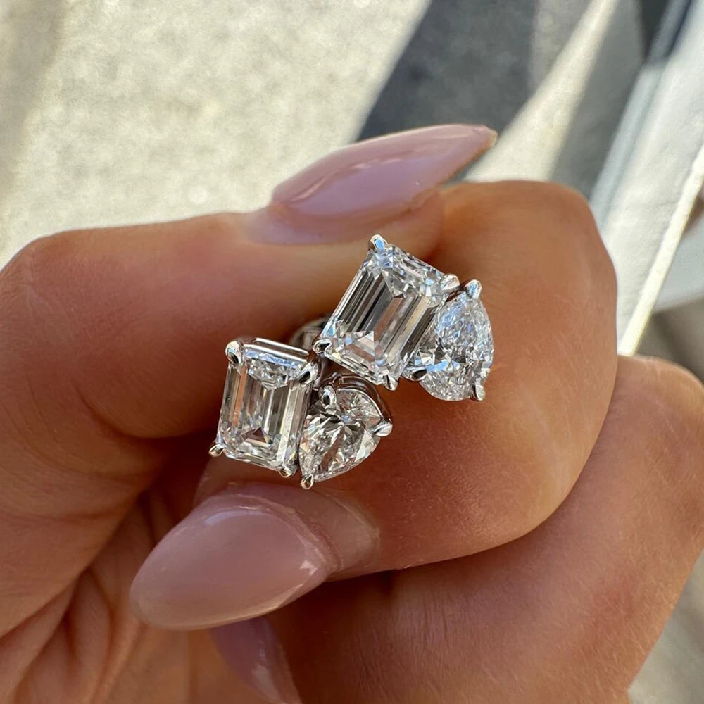 Moissanite Örhängen 4ct Radiant/Emerald/Pear - 925 Silver Certifierade