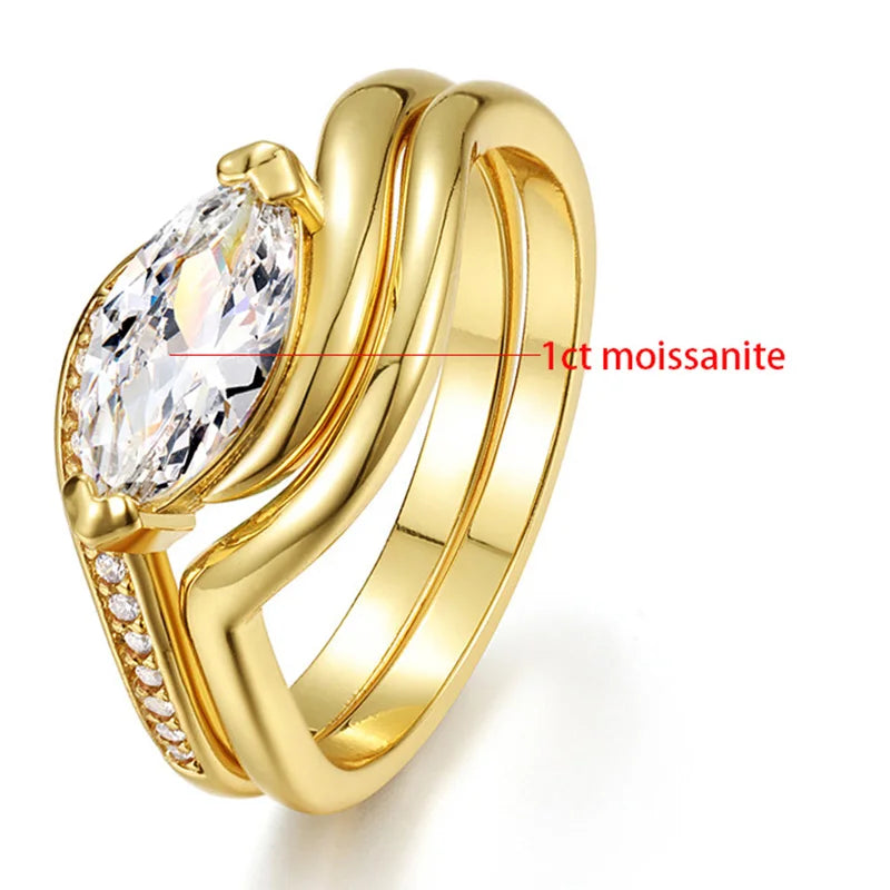 Marquise Cut Moissanite Ring 5x10mm - 925 Silver 18K Guldplätering