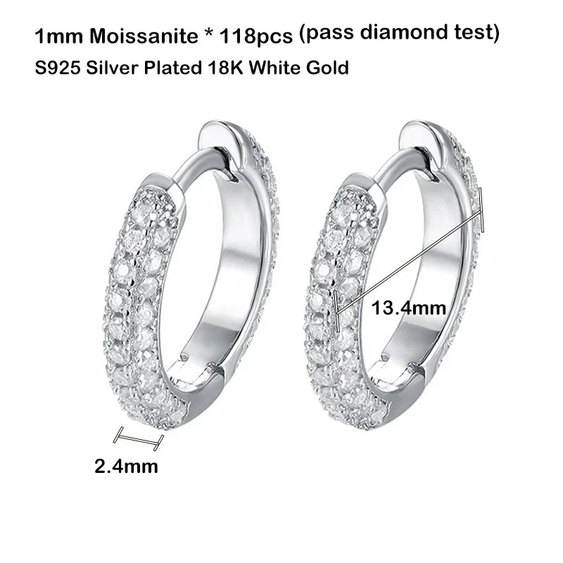 Moissanite Hoop Örhängen 1mm - 925 Silver 18K Guldplätering