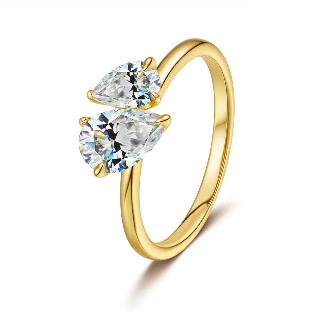 Moissanite Ring 1.5ct Dubbel Pear Cut - 925 Silver 18K Guldplätering