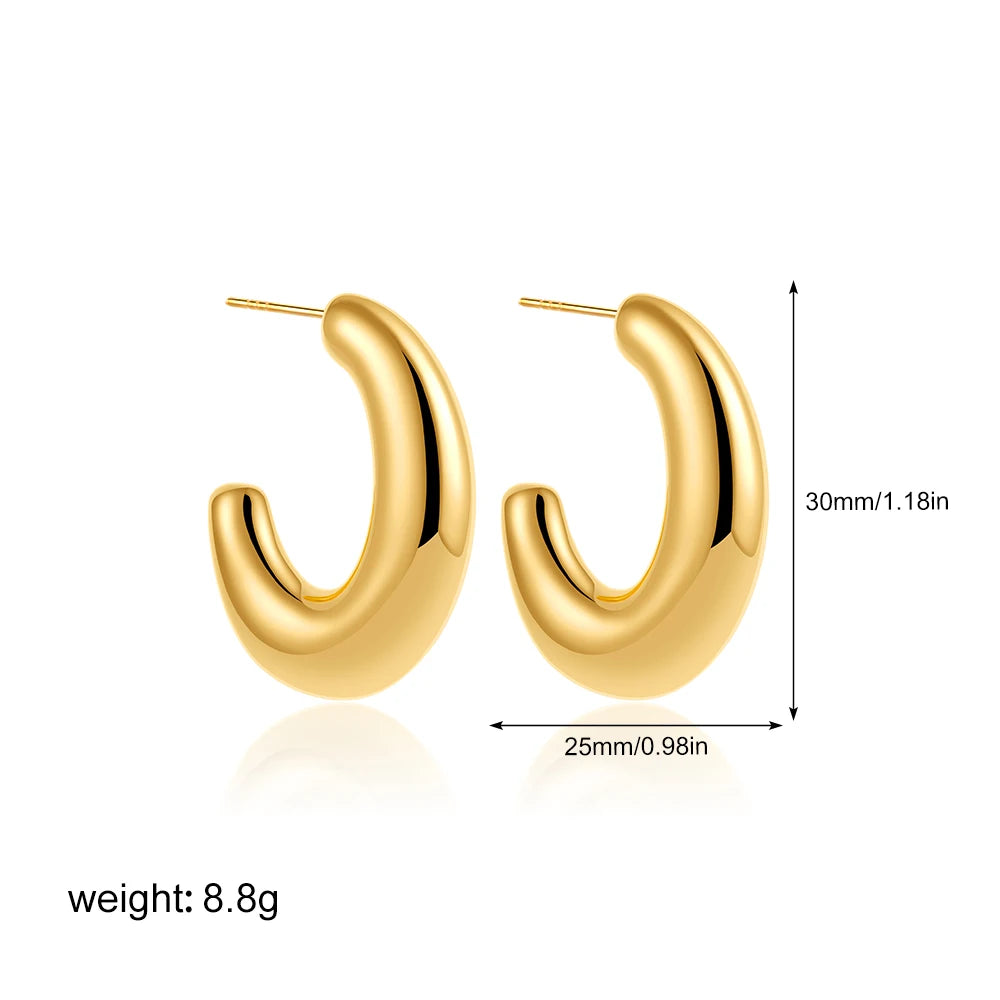 Chunky Hoop Örhängen Rostfritt Stål - 18K Guldplätering Vintage