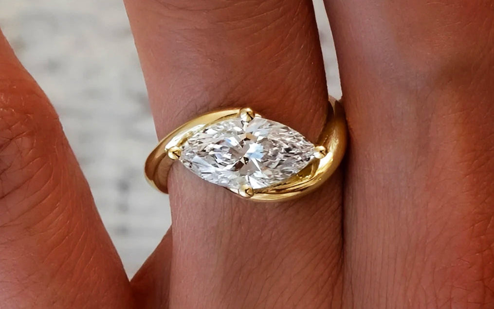 Moissanite Ring 1-2ct Marquise Cut - 925 Silver 18K Guldplätering