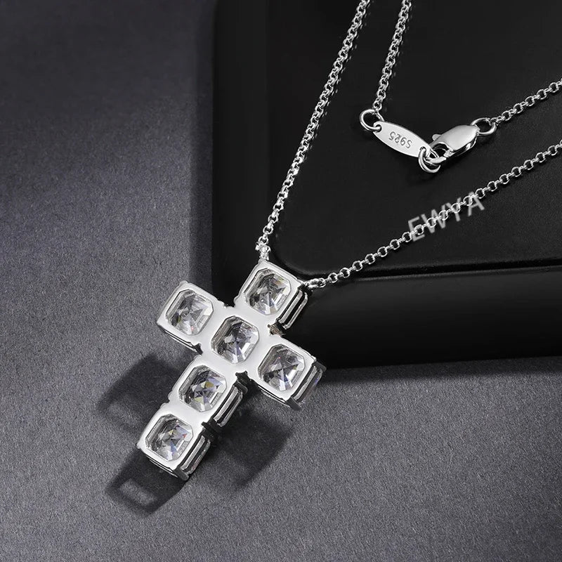 Moissanite Halsband 12ct Asscher Cut 7mm - 925 Sterling Silver 18K vit guldplätering