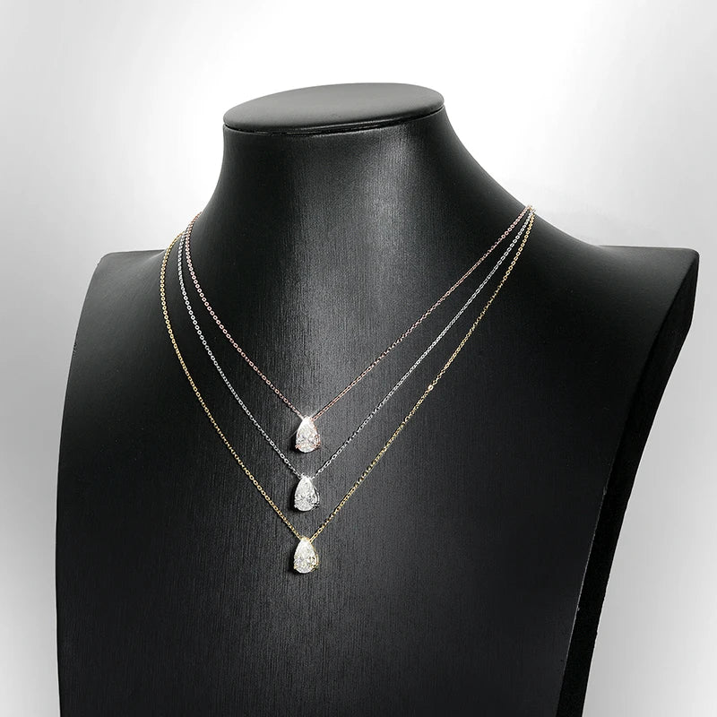 Moissanite Halsband 1-5ct Pear Cut D-färg - 925 Silver 18K Roséguld med GRA