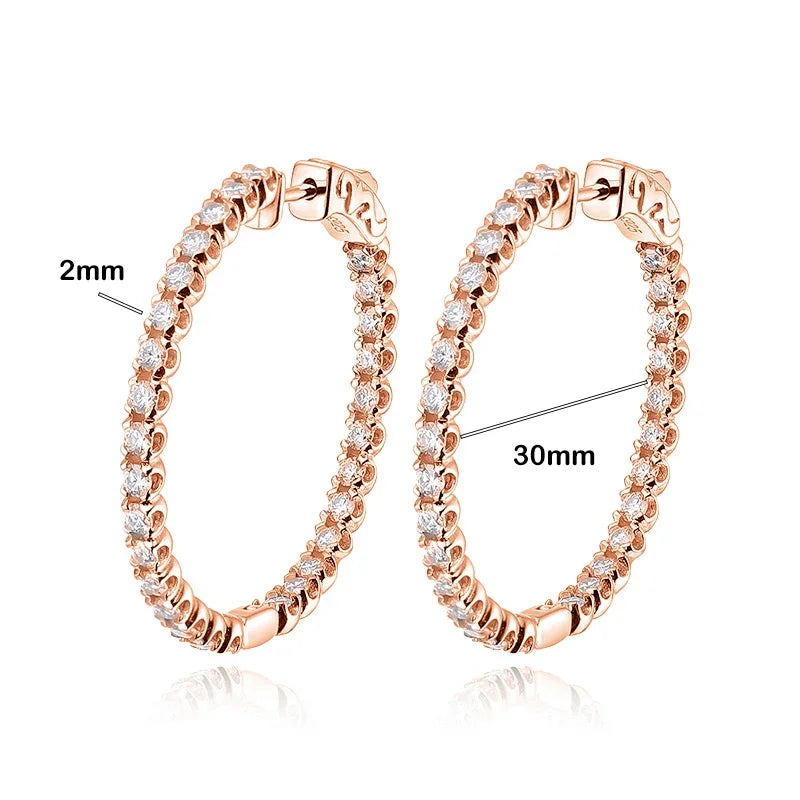 Moissanite Hoop Örhängen 2mm - 925 Silver 18K Guldplätering