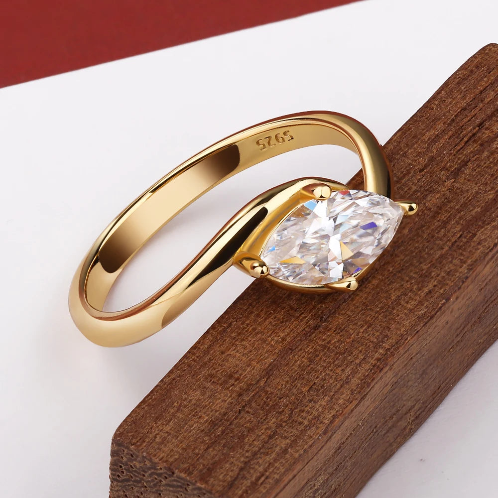 Moissanite Ring 1-2ct Marquise Cut - 925 Silver 18K Guldplätering