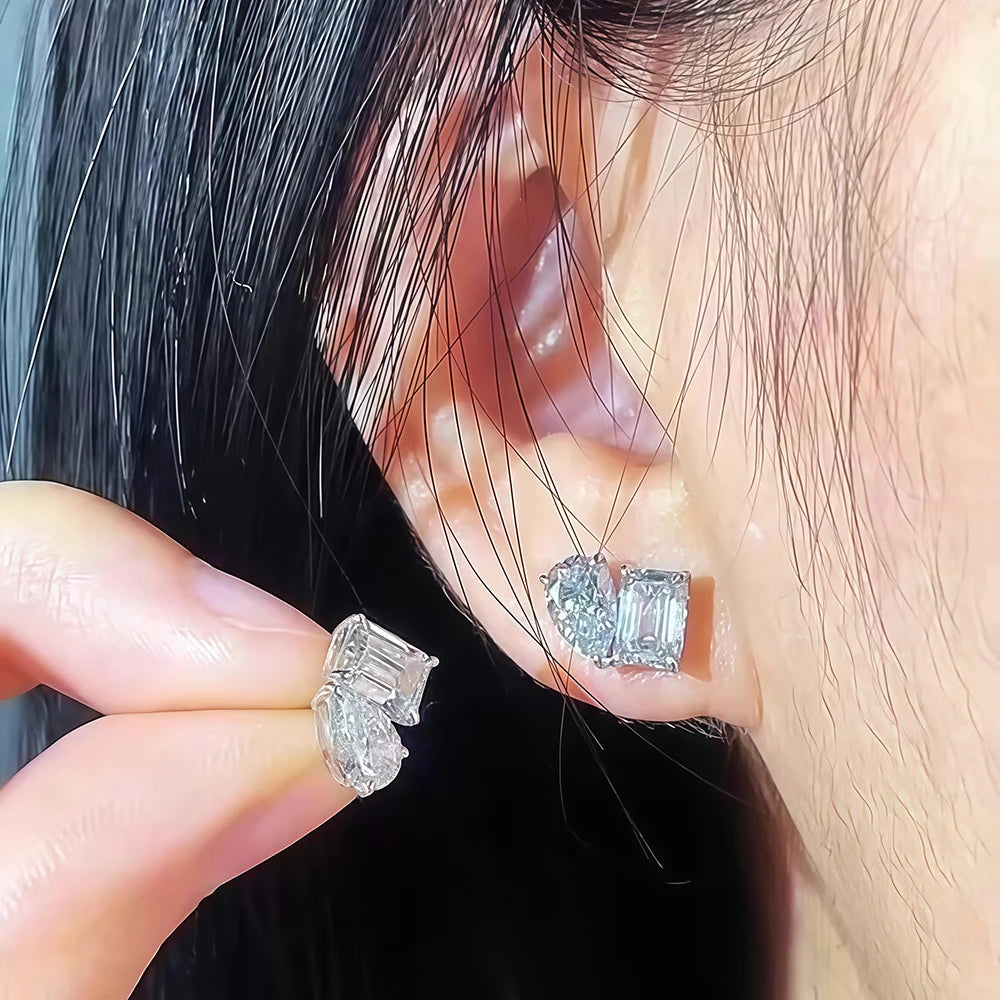 Moissanite Örhängen 4ct Radiant/Emerald/Pear - 925 Silver Certifierade