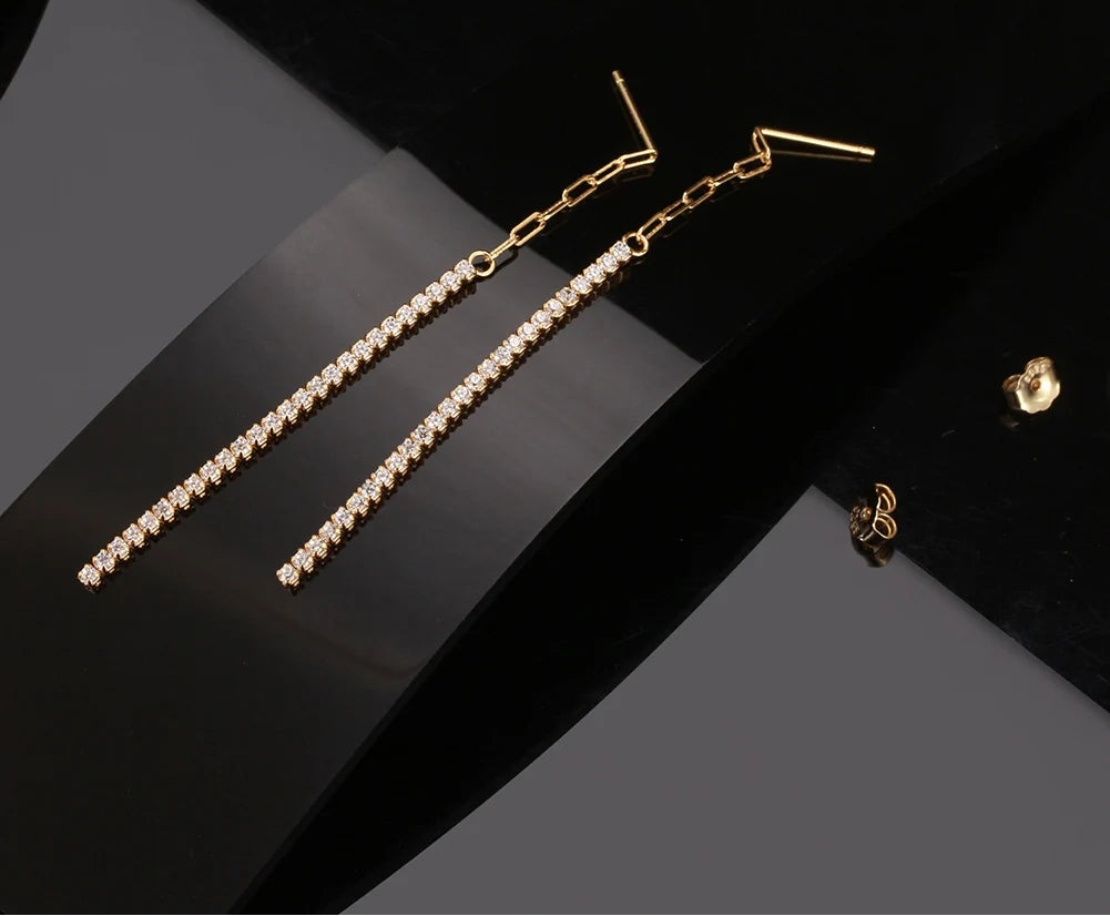 Tassel Örhängen Zirkon 925 Silver - Långa Kedja Drop Tennis