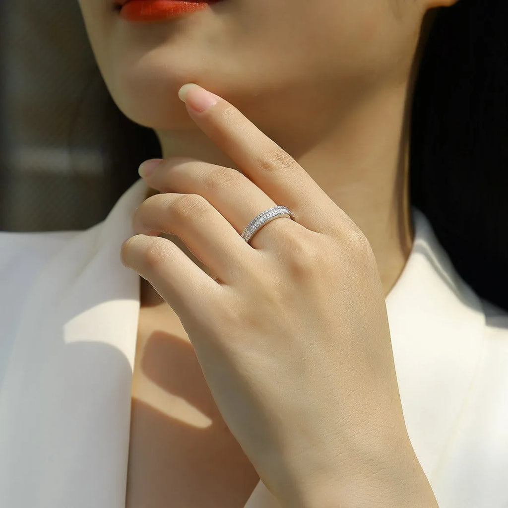 Emerald Cut Moissanite Ring - 925 Sterling Silver Damring