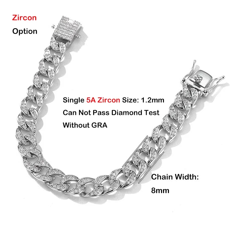 Moissanite Cuban Chain Armband 1.2mm D-färg 8mm - 925 Silver Unisex