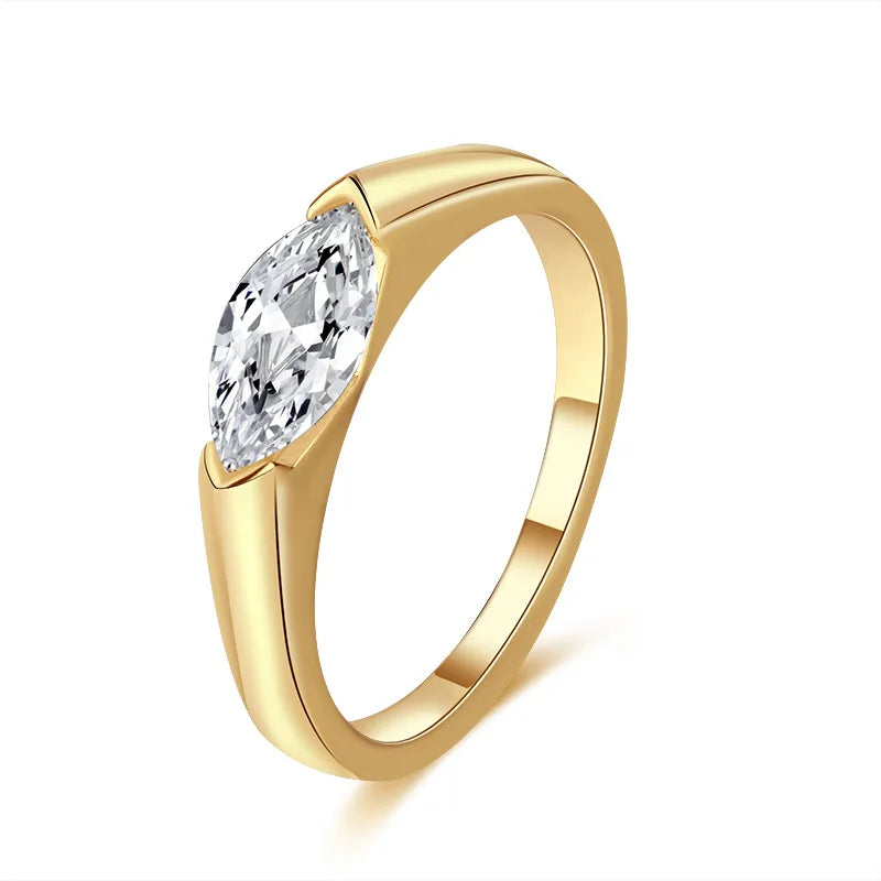 Moissanite Ring 1ct Marquise Cut - 925 Silver 18K Guldplätering