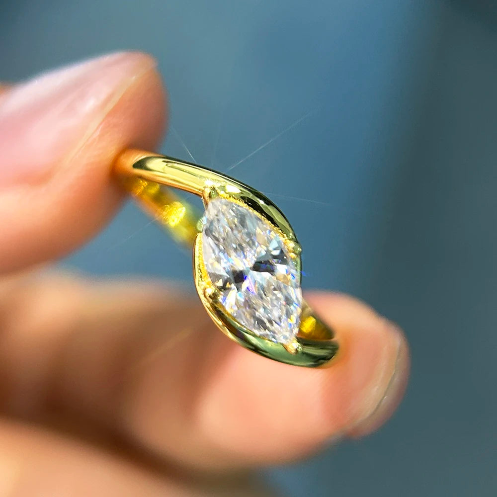Moissanite Ring 1-2ct Marquise Cut - 925 Silver 18K Guldplätering