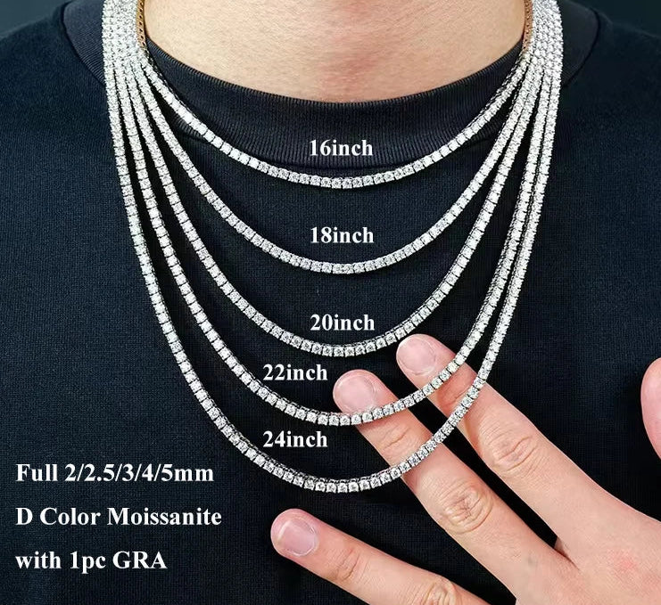 Moissanite Tennis Halsband 2-5mm Full D-färg - 925 Silver med Certifikat