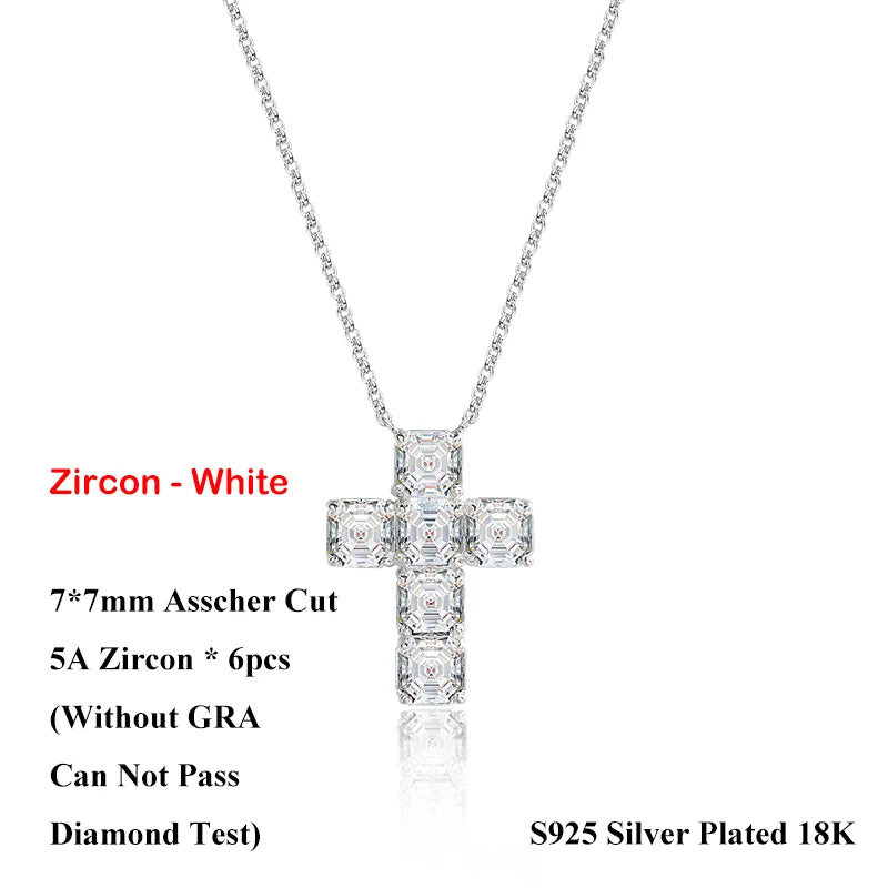 Moissanite Halsband 12ct Asscher Cut 7mm - 925 Sterling Silver 18K vit guldplätering