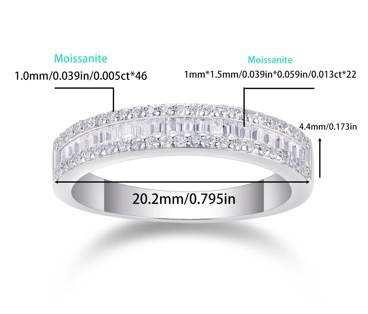 Emerald Cut Moissanite Ring - 925 Sterling Silver Damring